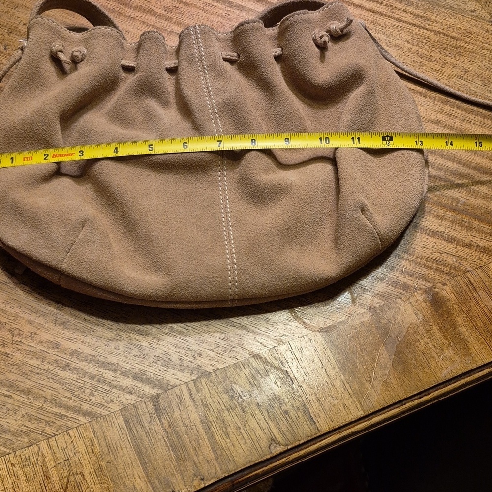 Nine West Vintage Tan Suede Leather Magnetic Closure. Hobo.L.13"×H.9" Drop 10". - Picture 11 of 16